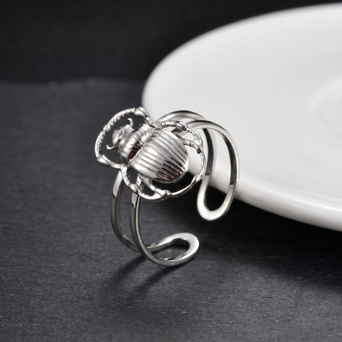 Affordable Stainless Steel Scarab Open Cool Neutral Wind Ring