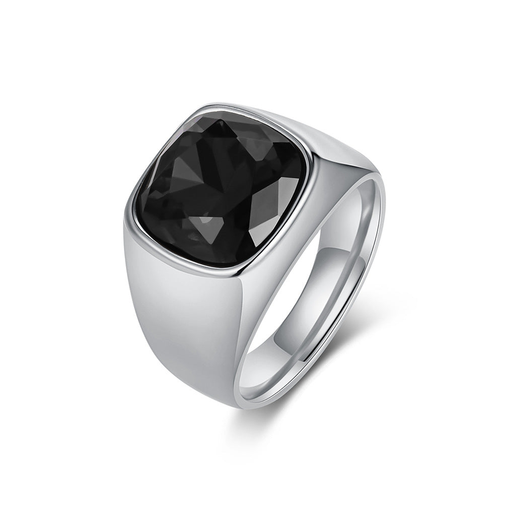 Black Gemstone Zircon Stainless Steel Ring Unisex