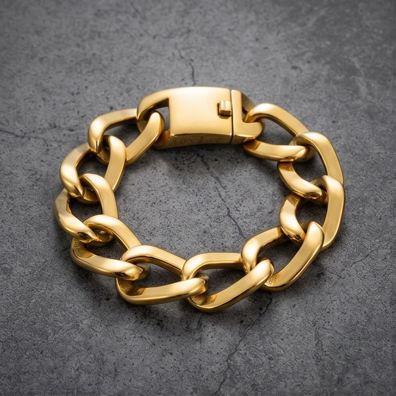 Hip-Hop Cool Tone Metal Texture Square Line Cuban Chain Bracelet Vacuum Plating