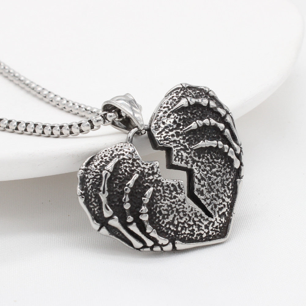 Personalized Retro Heart Skeleton Hand Pendant Titanium Steel Unisex Protection Statement Planderful Gift