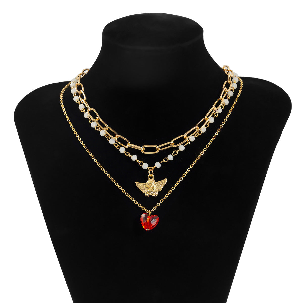 Heavenly Angel Heart Necklace Embellished with Crystal Details