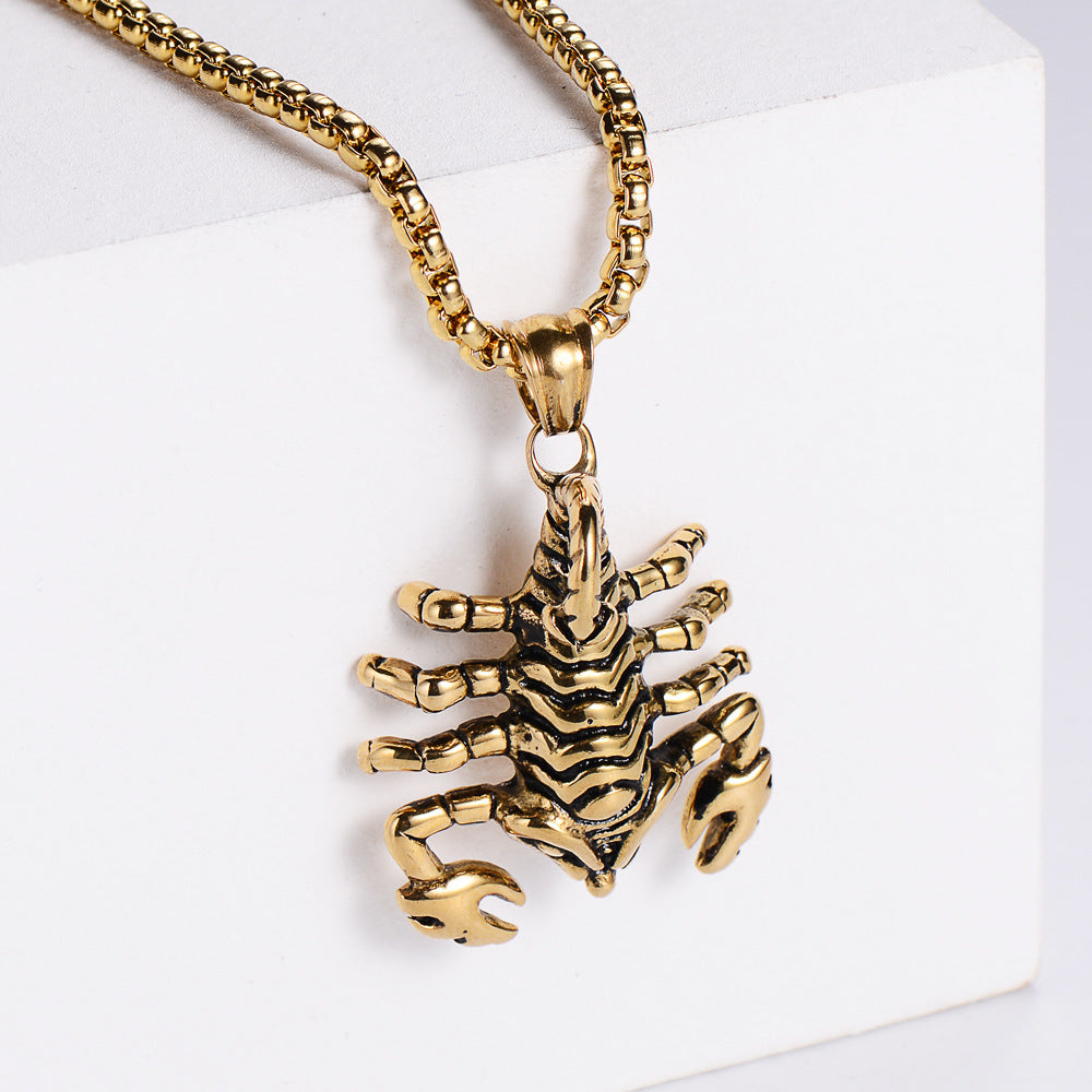 Titanium Steel Scorpion Pendant Necklace for Men - Retro Punk Style by Planderful