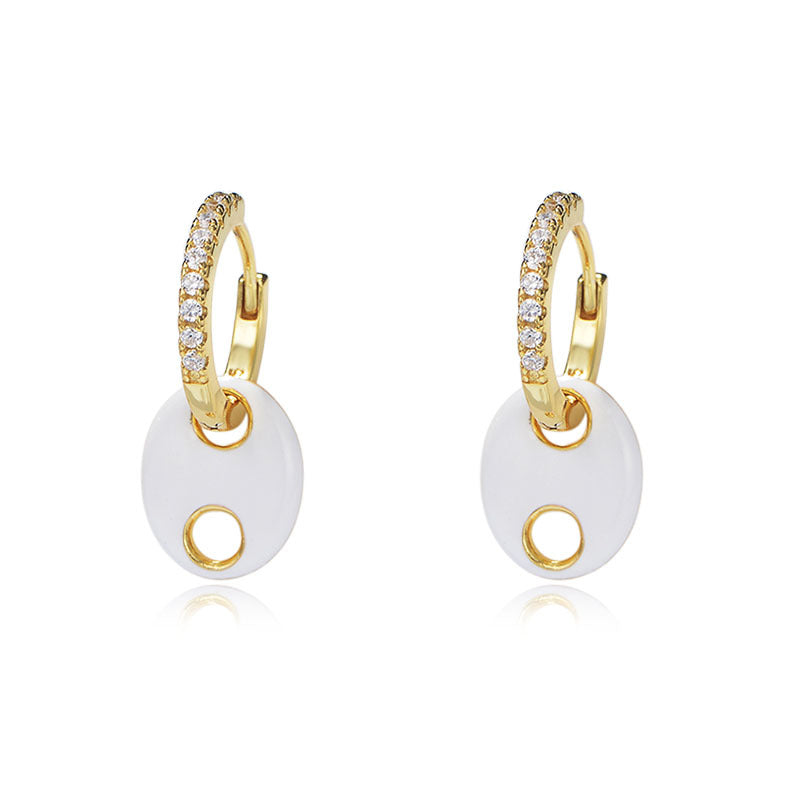 925 Sterling Silver Wind Color Drip Pig Nose Earrings Zircon Earrings Oval Drop