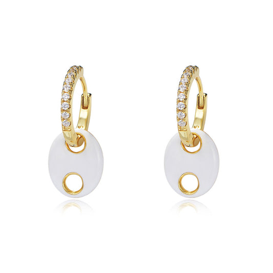925 Sterling Silver Wind Color Drip Pig Nose Earrings Zircon Earrings Oval Drop
