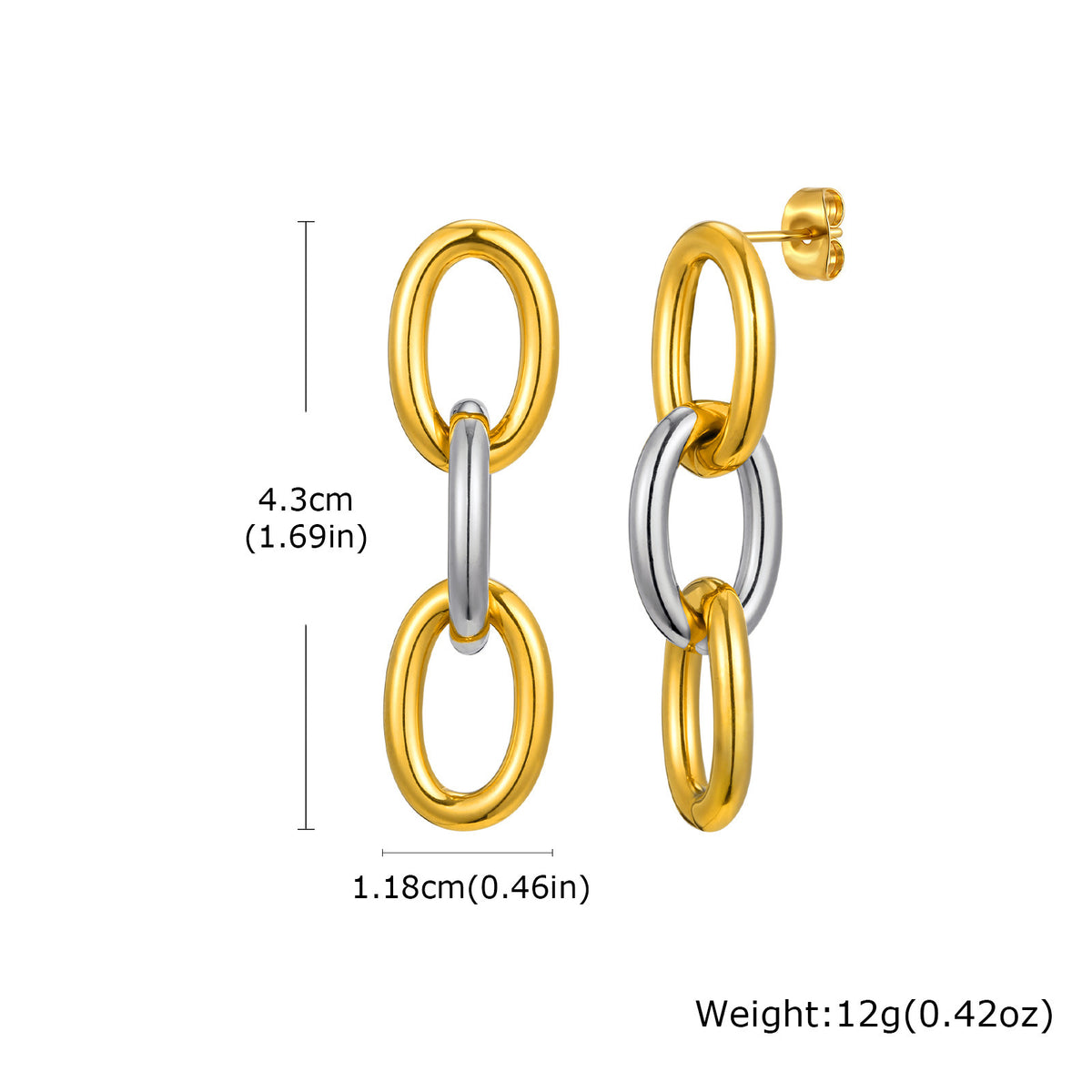 Two-Tone Triple Oval-Link Drop Earrings