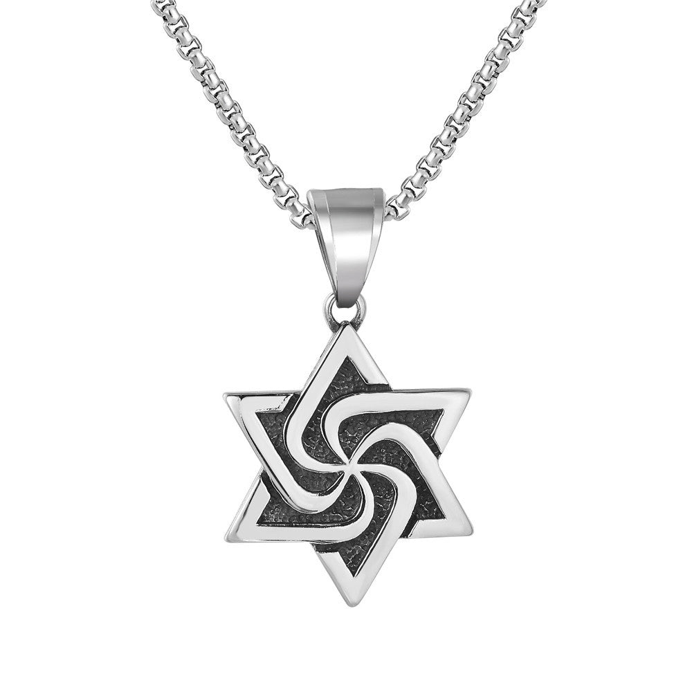 Planderful Hexagonal Star Pendant Titanium Steel Unisex Jewelry For Men And Women Retro Protection Statement Charm