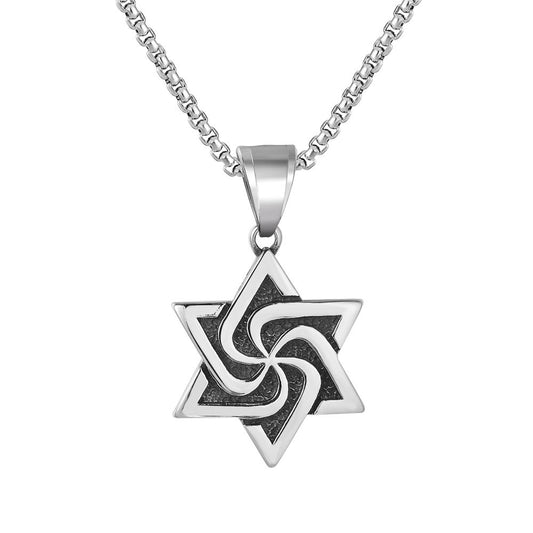Planderful Hexagonal Star Pendant Titanium Steel Unisex Jewelry For Men And Women Retro Protection Statement Charm