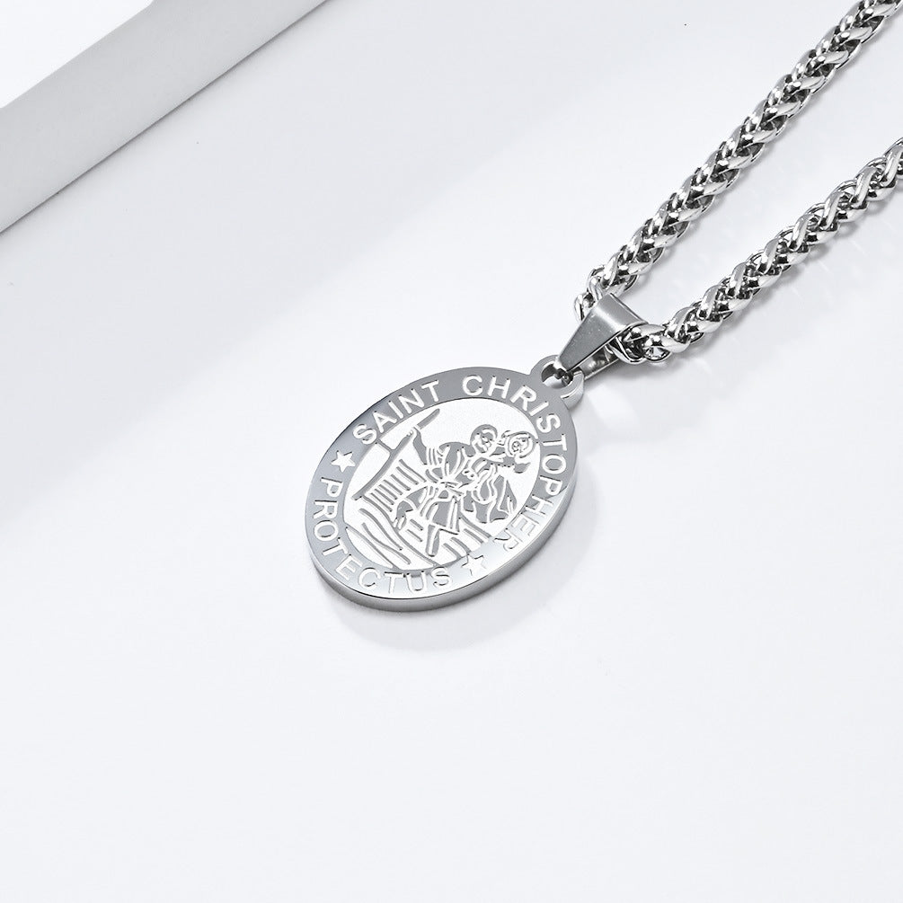 Patron Saint Archangel Oval Medal Pendant Titanium Steel Unisex Necklace By Planderful Everyday Genie Protection Gift