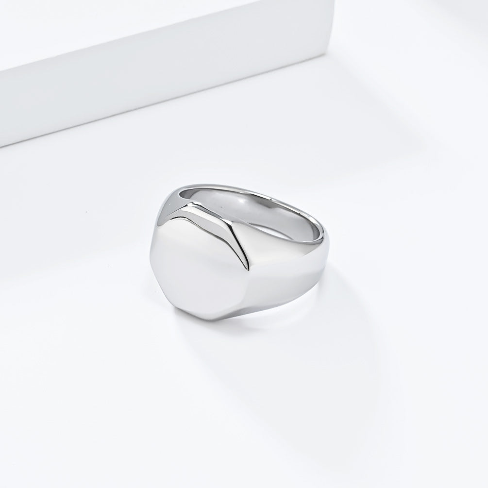 Cold Wind Geometric Six-Sided Titanium Steel Ring for Men
