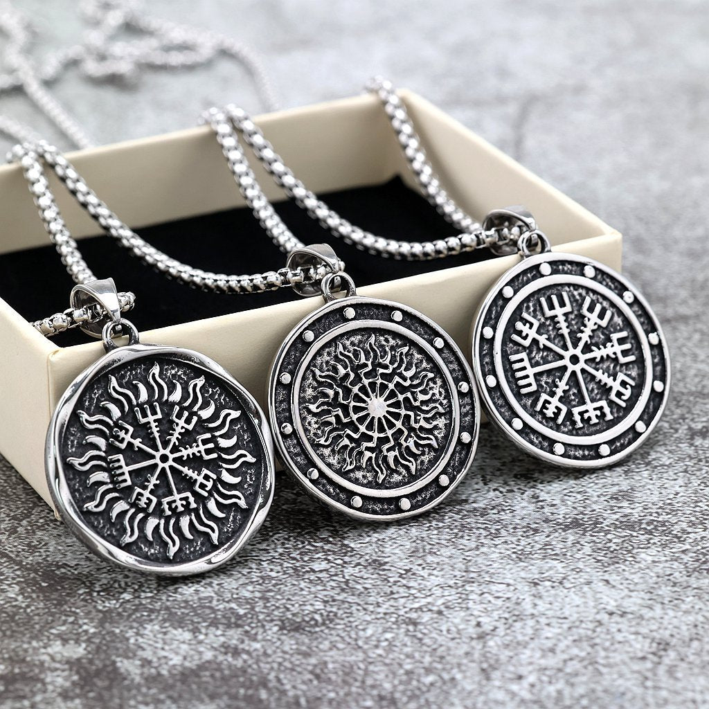 Vintage Viking Compass Stainless Steel Men's Pendant Necklace