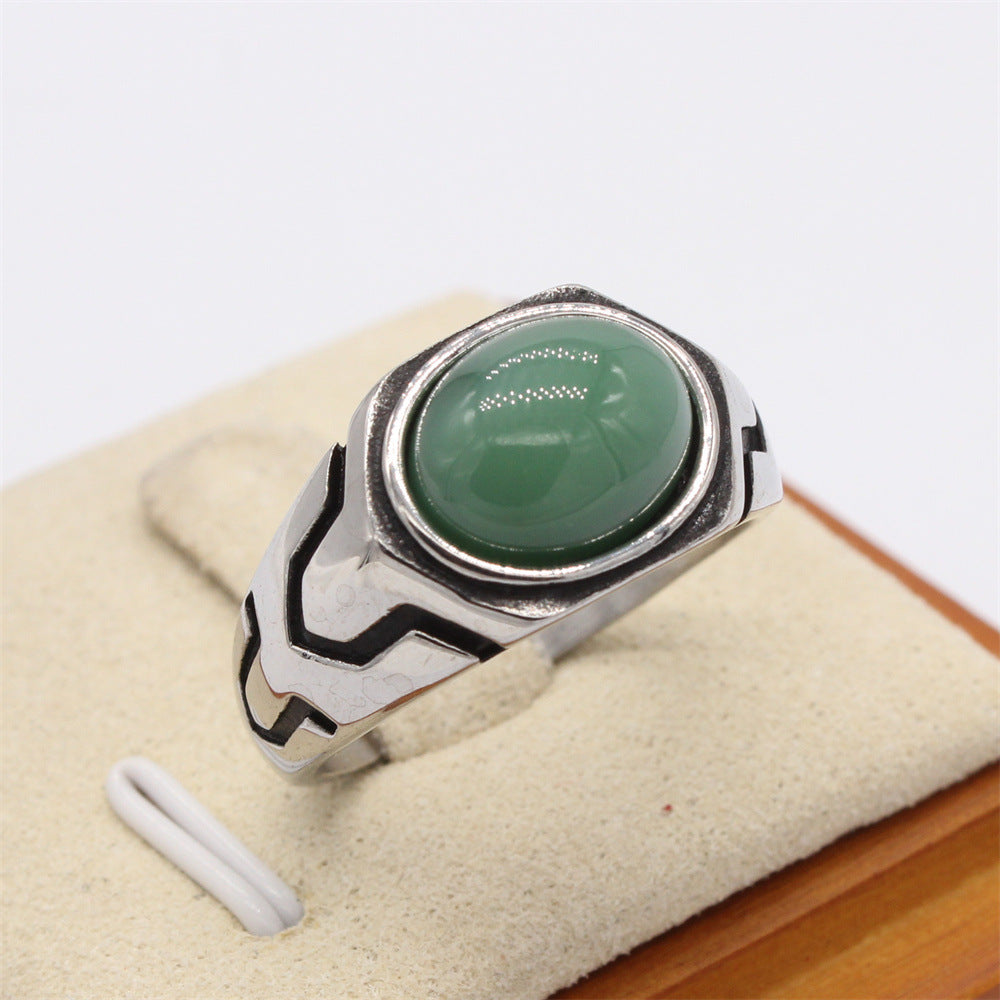 Planderful Personalized Retro Colored Stone Titanium Steel Ring For Men And Women Unisex Jewelry