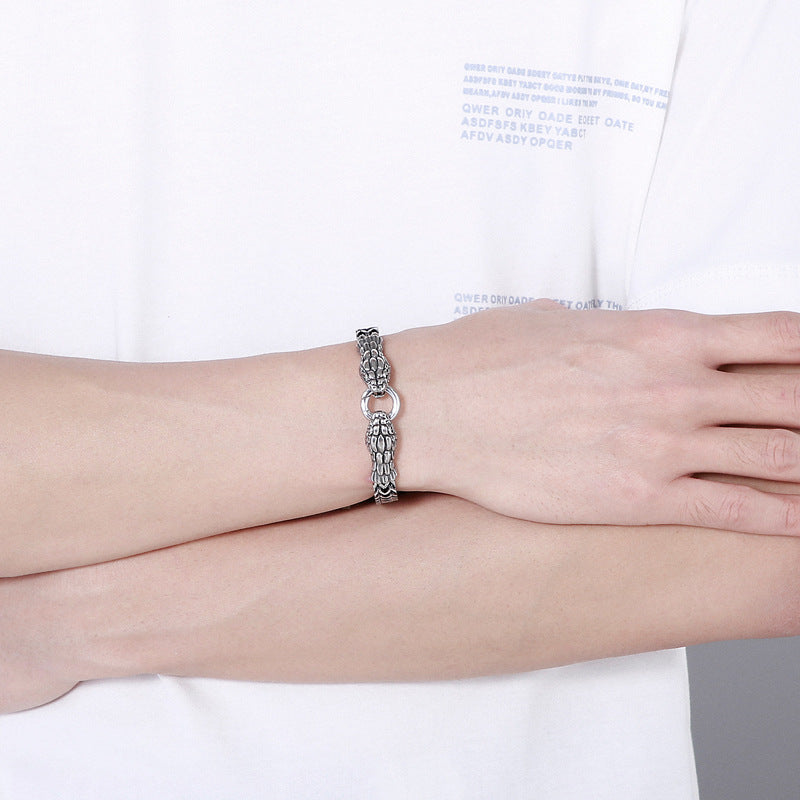 Planderful Zircon Encrusted Snake Bracelet For Men Titanium