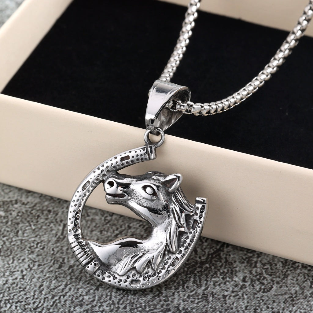 Vintage Horse Stainless Steel Pendant Necklace