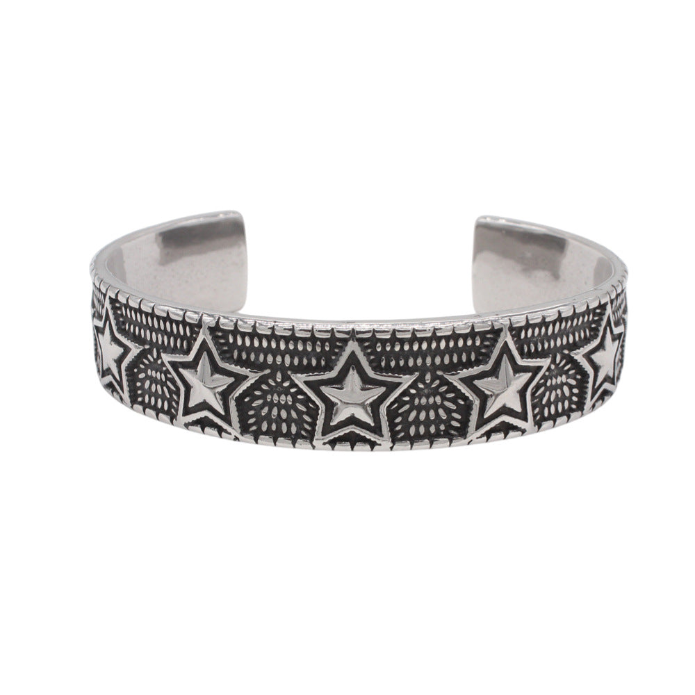 Premium Titanium Steel Bracelet With Retro Five Pointed Star Design Unisex Style By Planderful