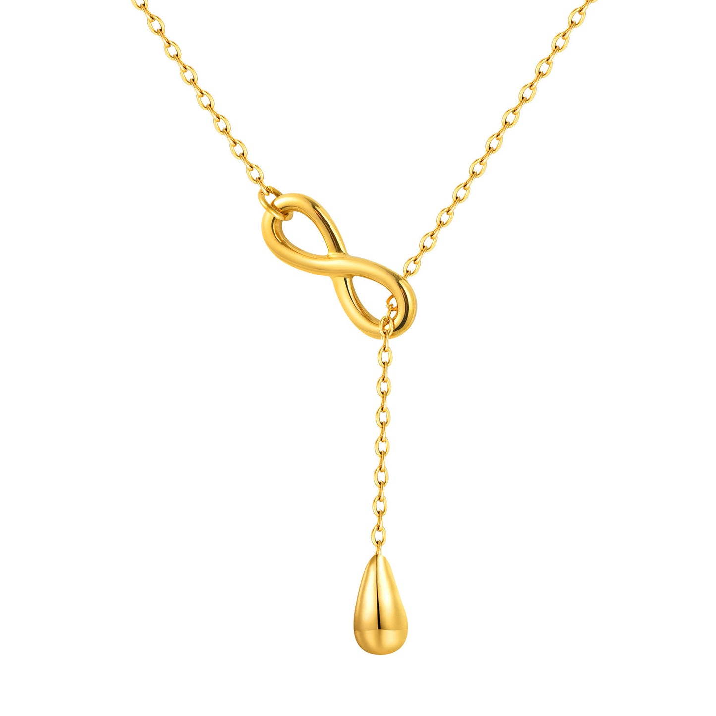 Stainless Steel Infinite Water Drop Y-Shaped Gold Necklace For Women