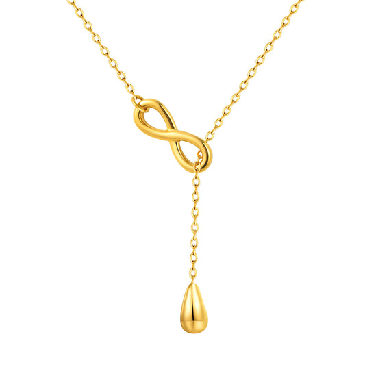 Stainless Steel Infinite Water Drop Y-Shaped Gold Necklace For Women