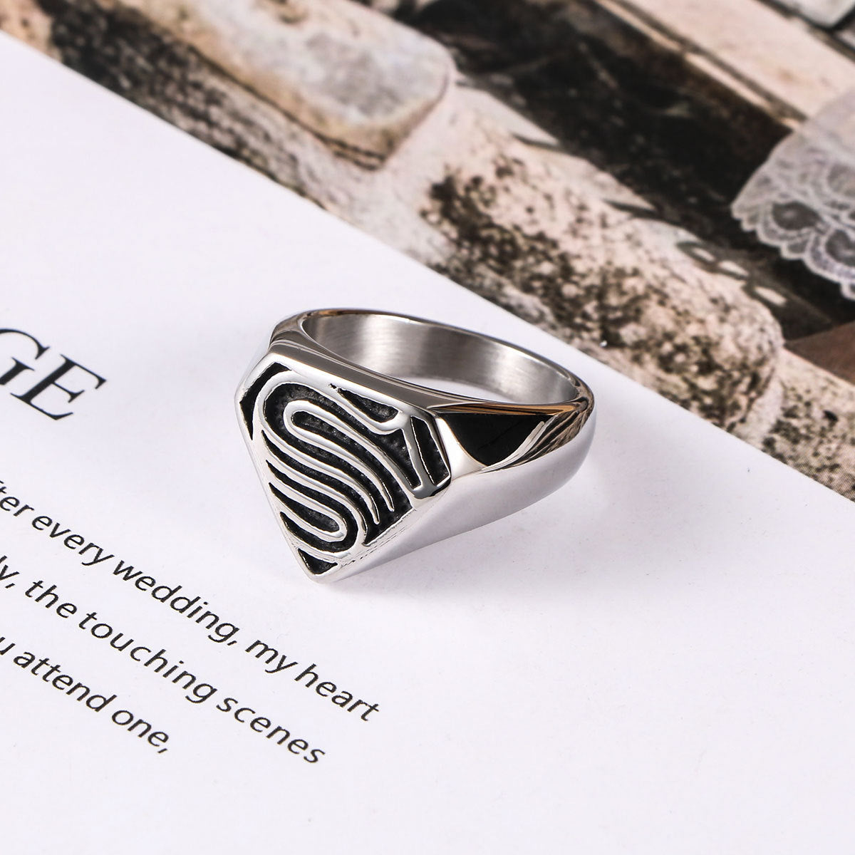 Men's Titanium Steel Punk Ring Superman Style Jewelry