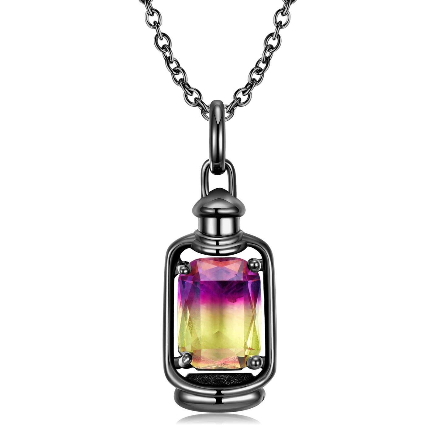 Black Portable Lamp with Rectangle Colourful Crystal Silver Necklace