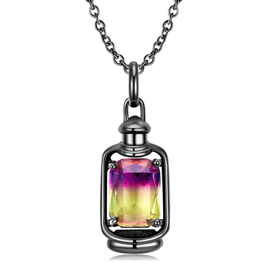 Black Portable Lamp with Rectangle Colourful Crystal Silver Necklace
