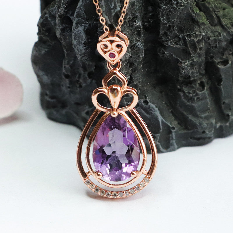 Amethyst Teardrop 925 Silver Pendant — No Chain