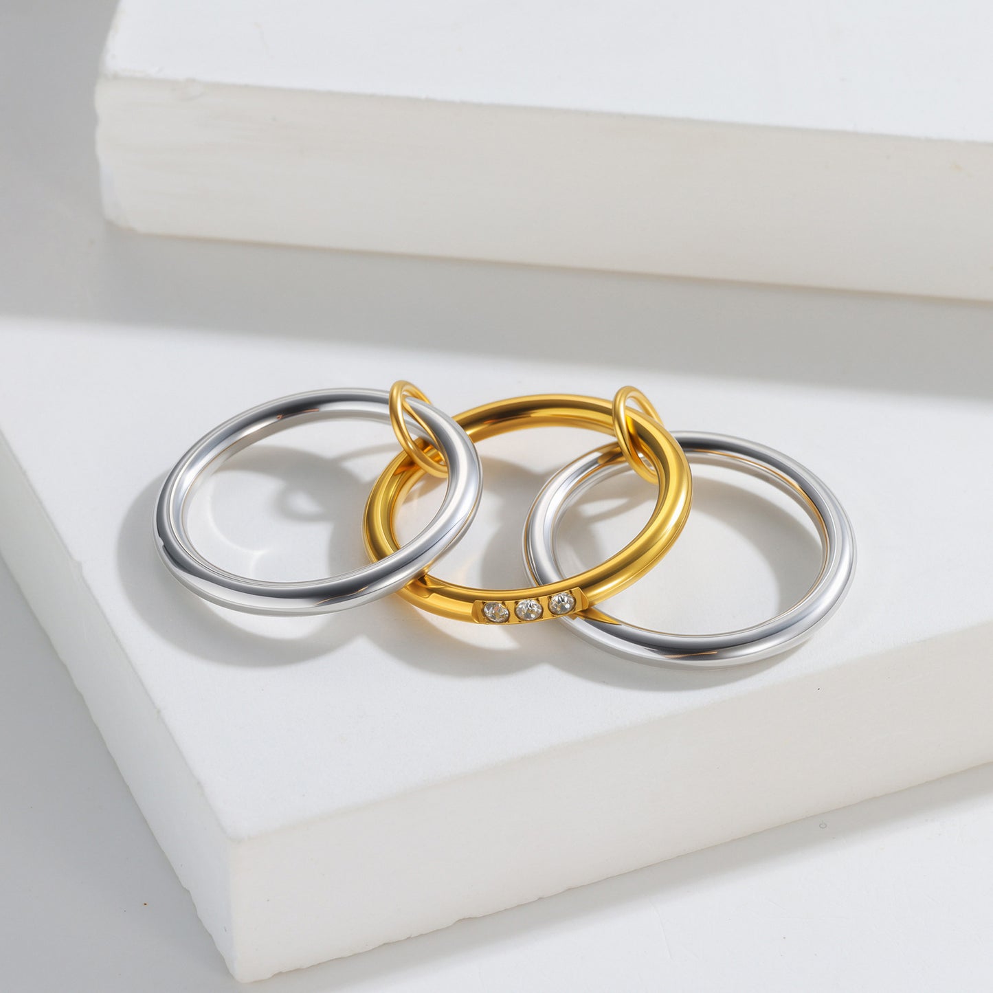 Planderful Zircon Encrusted Titanium Steel Stacked Ring