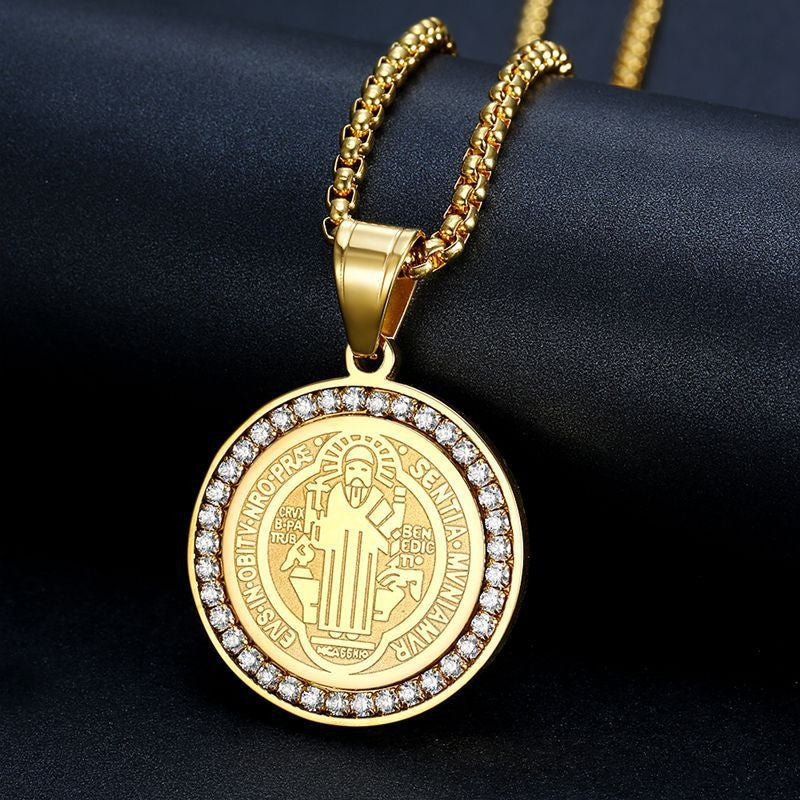 Planderful Everyday Genie Unisex Stainless Steel Gold Plated Zircon Pendant Necklace For Men And Women