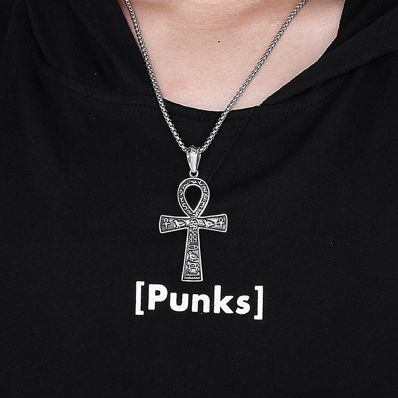 Customized Ancient Egyptian Hieroglyphic Cross Pendant for Men