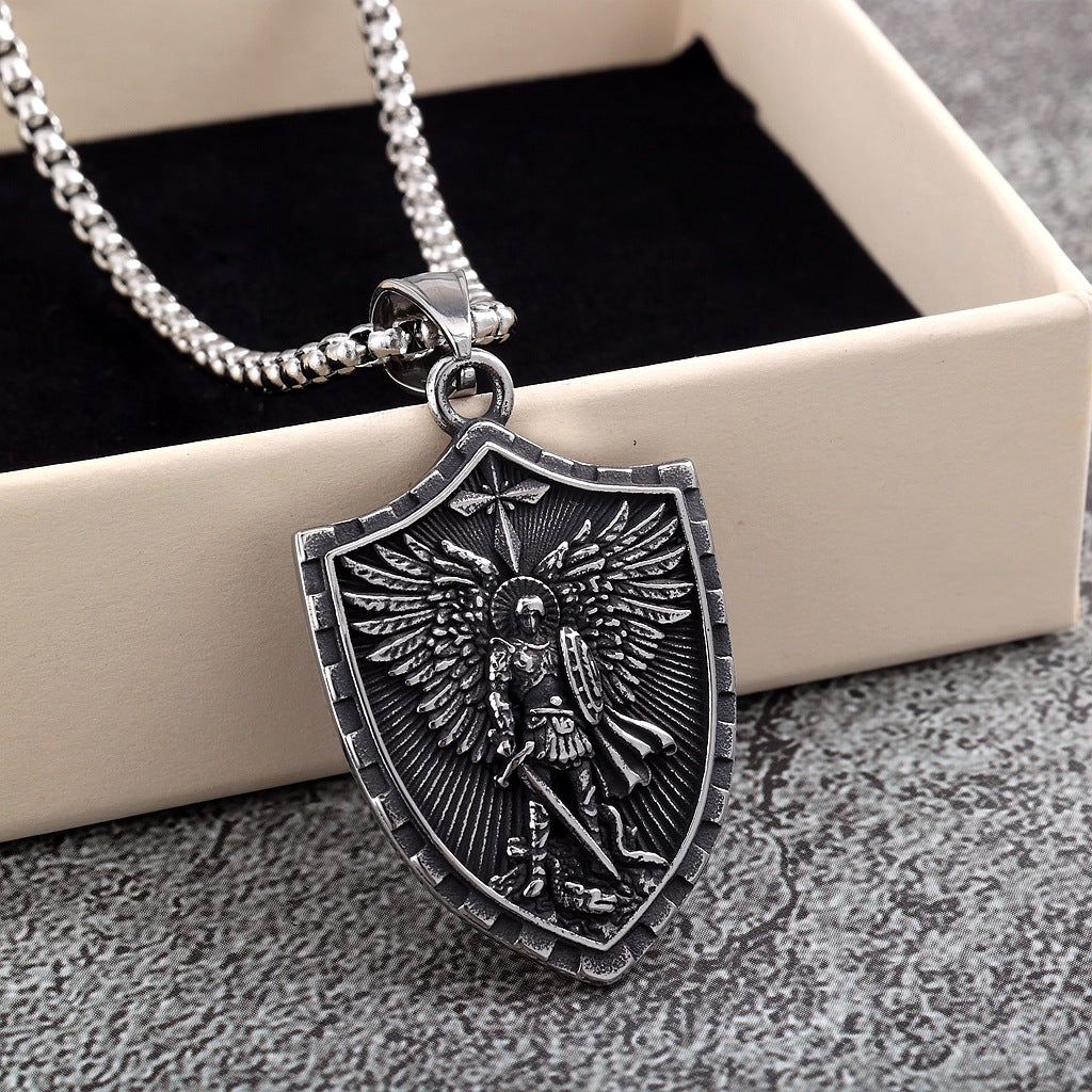 Vintage St. Michael Dragon Stainless Steel Men's Pendant Necklace