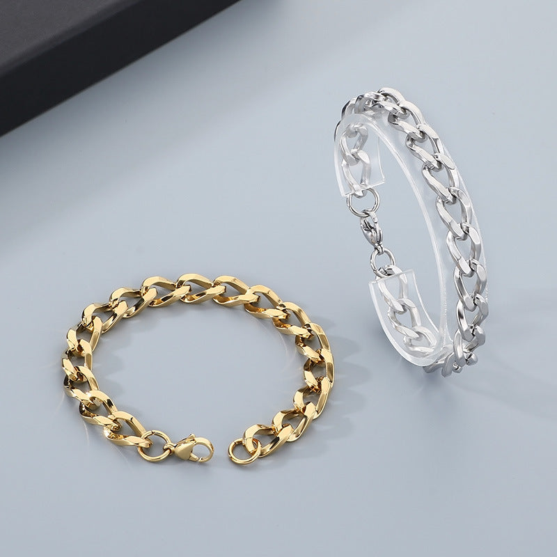 Planderful Unisex Titanium Cuban Bracelet 18K Gold Plated