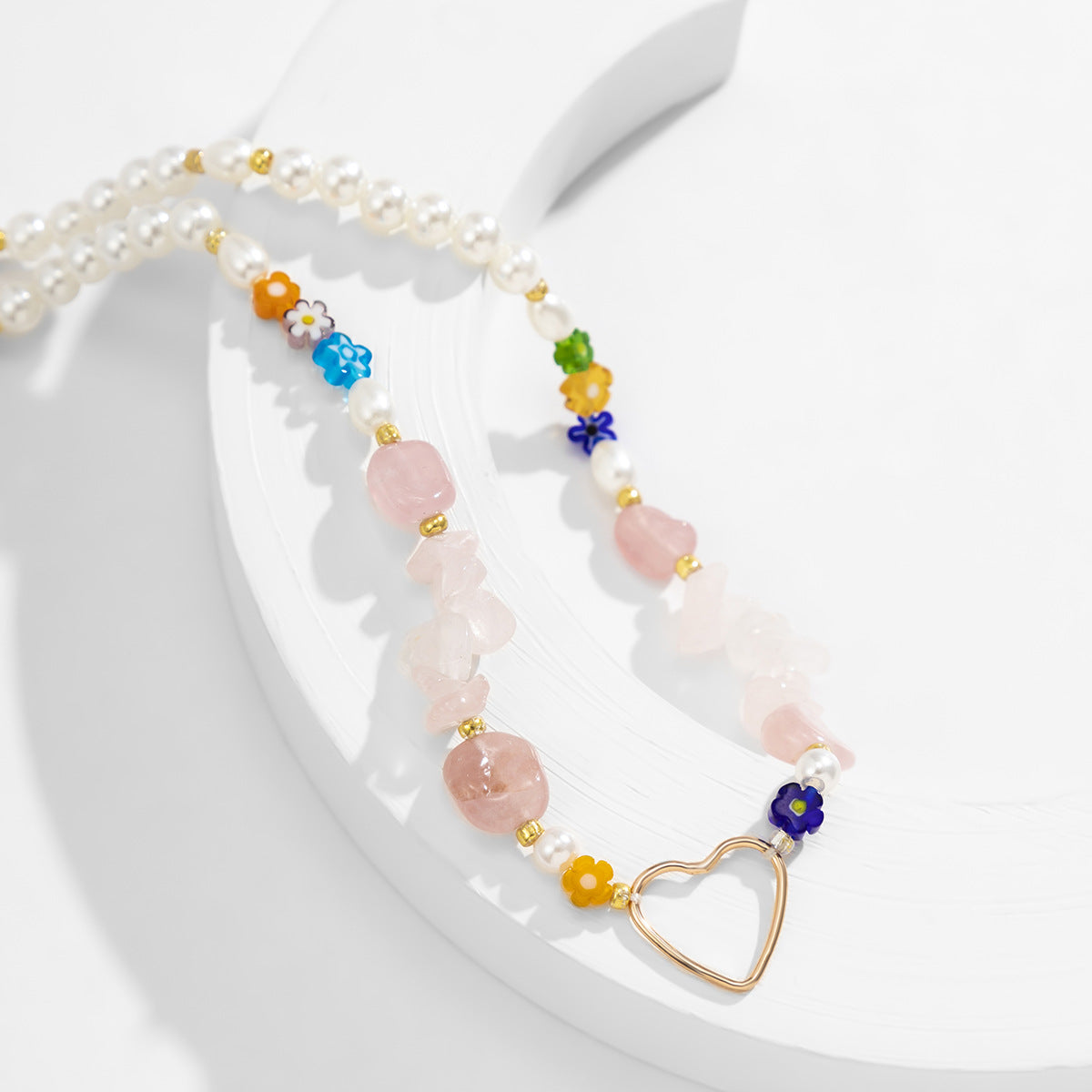 Planderful Vienna Verve Flower Heart Necklace For Women, Retro Spliced Layered Multi Heart Gravel Statement Jewelry