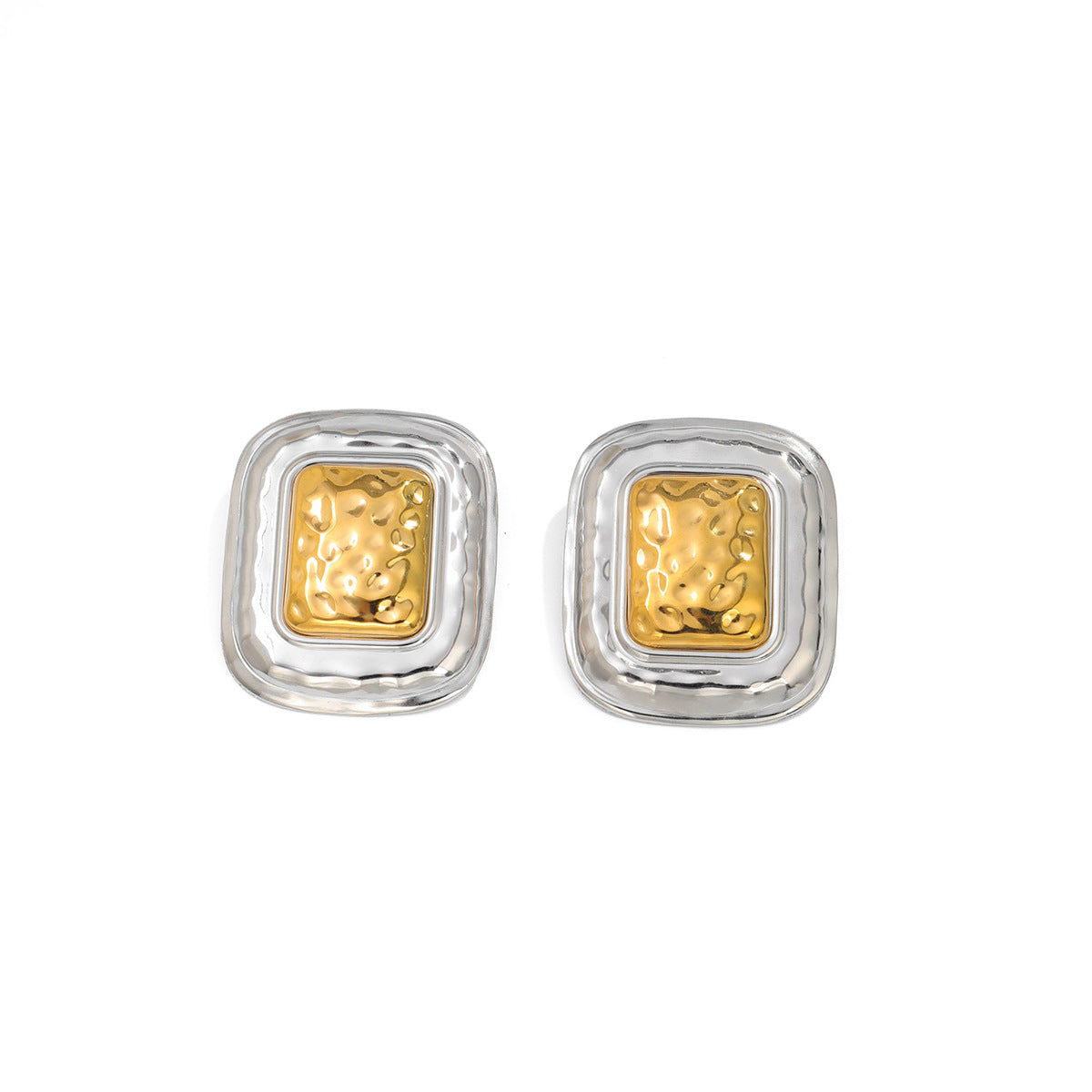 Planderful Vienna Verve Stainless Steel Earrings Hammered Textured Geometric Color Block for Bold Fashion Lovers