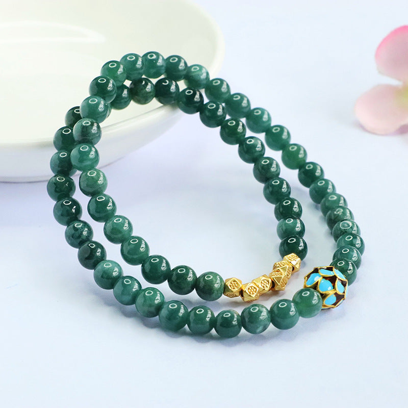 Blue Water Jadeite Lotus Beaded Bracelet