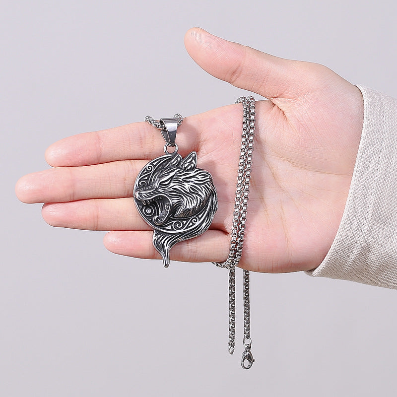 Stainless Steel Necklace - Vintage Viking Wolf Pendant