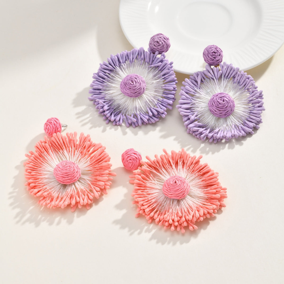 Coral Woven Sunburst Statement Earrings