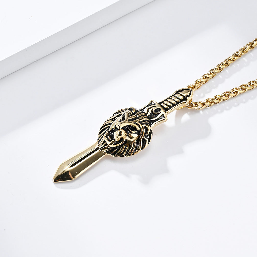Cross-Border Retro Lion Head Titanium Steel Necklace for Men