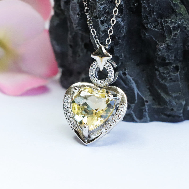 Citrine Heart & Star Silver Pendant — No Chain