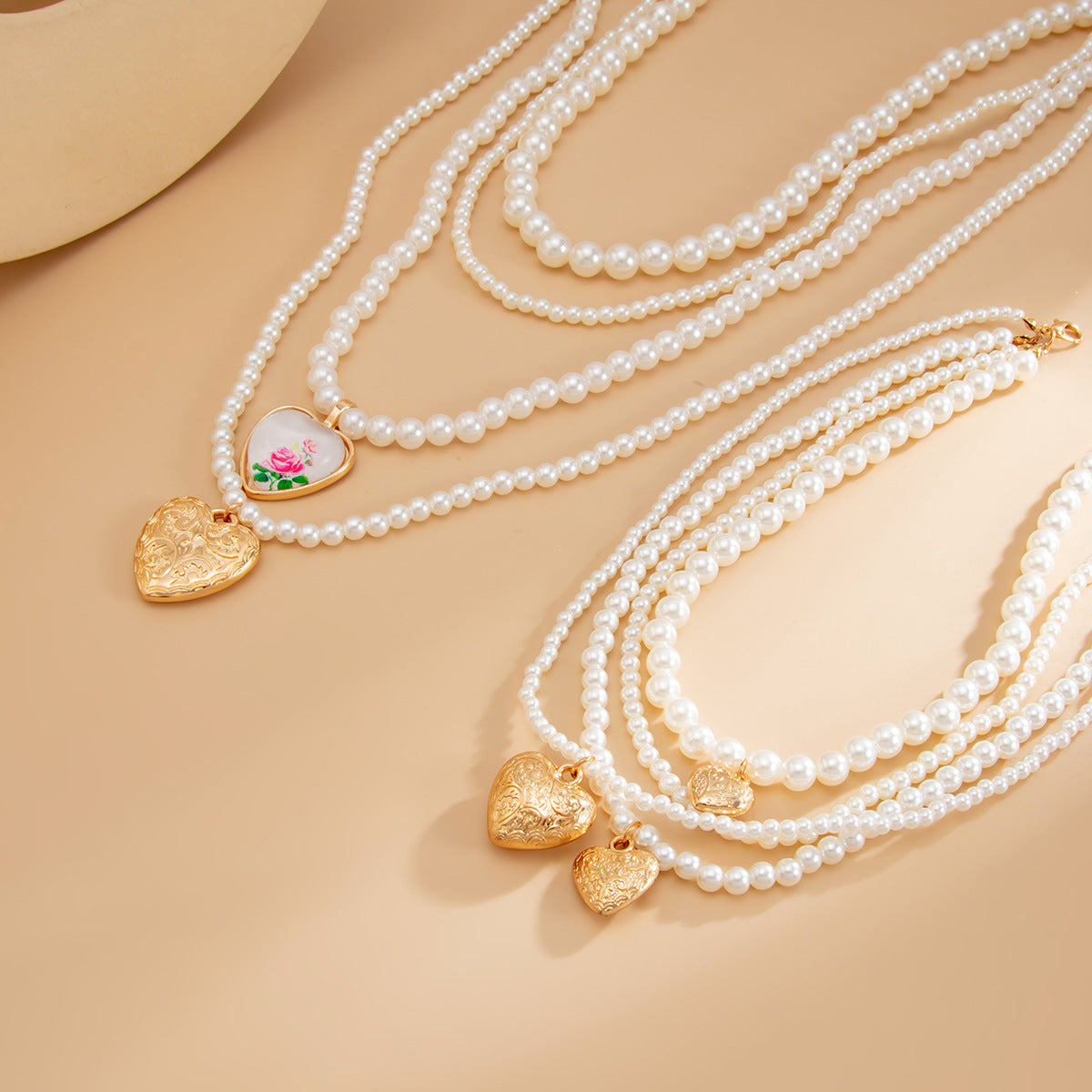 Heart Fringe Pearl Layered Necklace