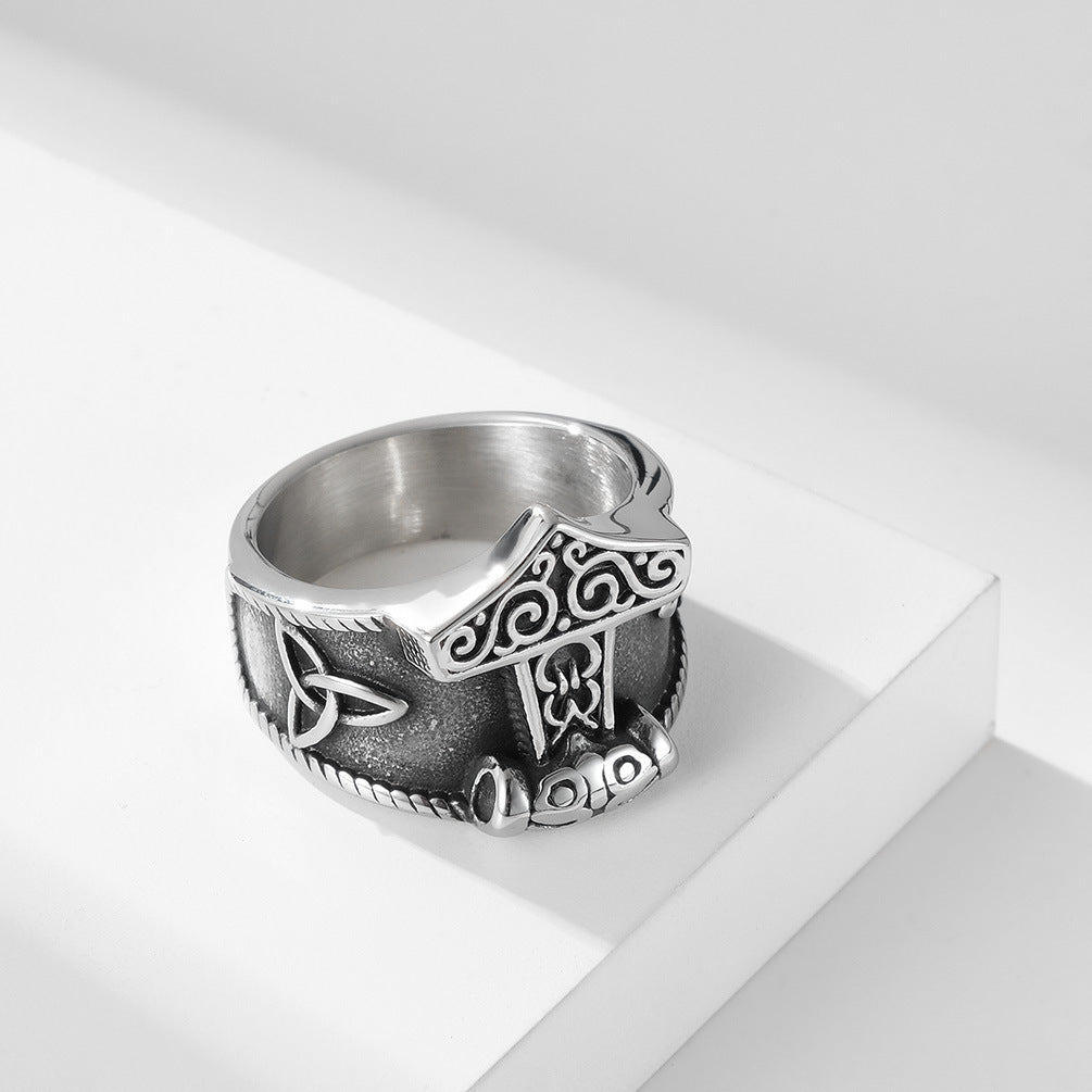 Planderful Titanium Steel Ring For Men Nordic Viking Quake Pirate Anchor Design Durable Everyday Jewelry