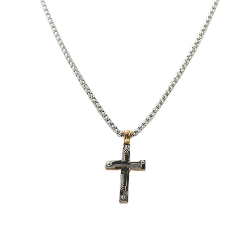 Personalized Retro Titanium Steel Cross Pendant Necklace for Men - Trendy Stainless Steel Design
