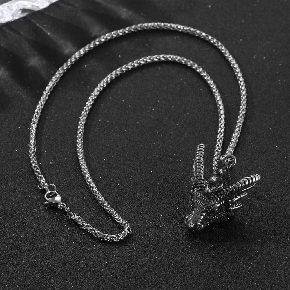 Customizable Retro Dragon Men's Pendant Necklace in Stainless Steel