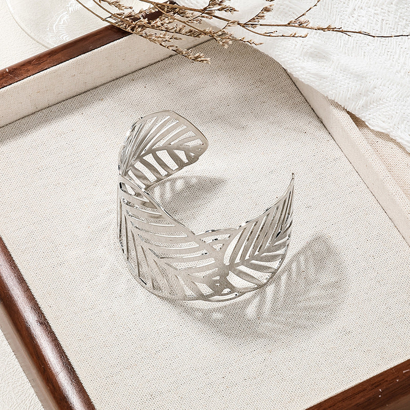 Leafy Chic Metal Bracelet with Irregular Cutout Design