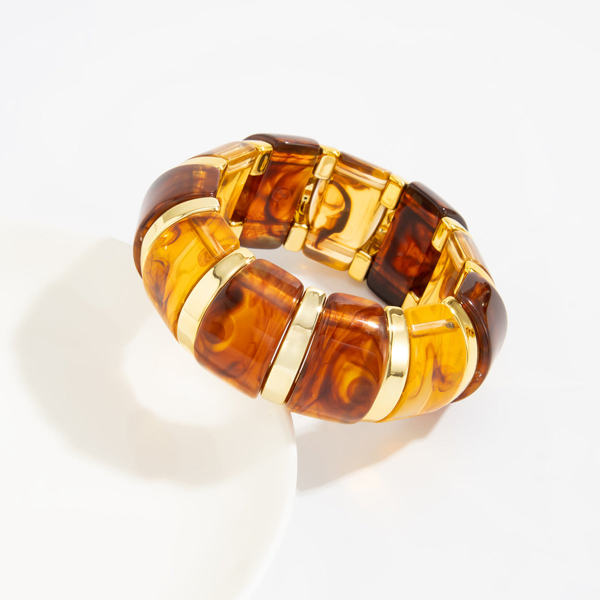 Planderful Translucent Smudged Resin Elastic Bracelet With Colorful Splice Vienna Verve Statement Jewelry For Women