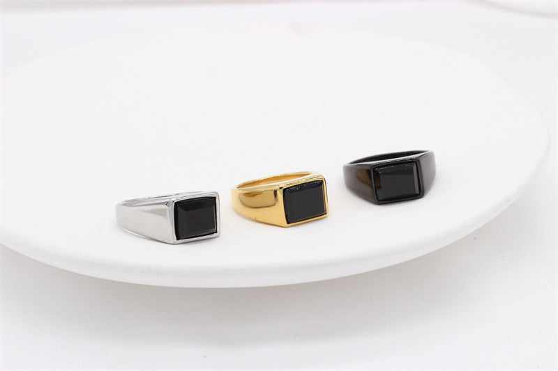 Men Titanium Steel Ring With Black Stone Unisex Durable Fashion Accessory Planderful For Modern Gents