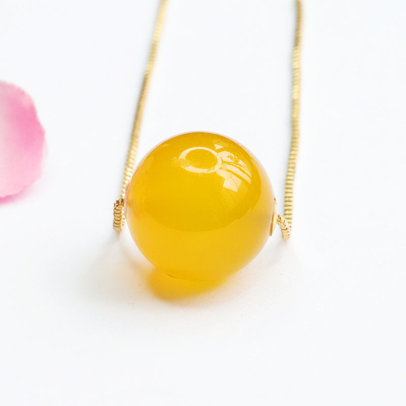 Golden Necklace Featuring Round Yellow Chalcedony Bead Pendant