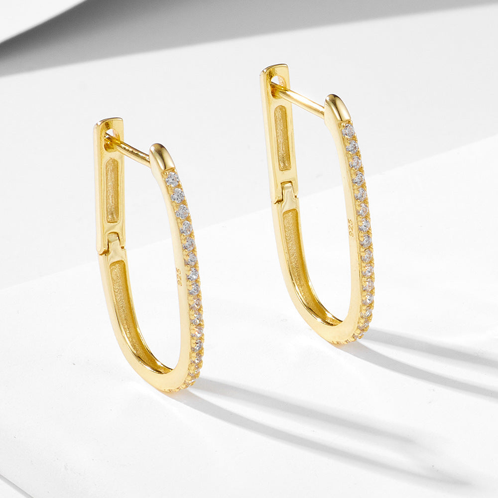 Exclusive For S925 Pure Silver U-Shaped Zircon Earrings, Buckles, Cool Style, And Versatile