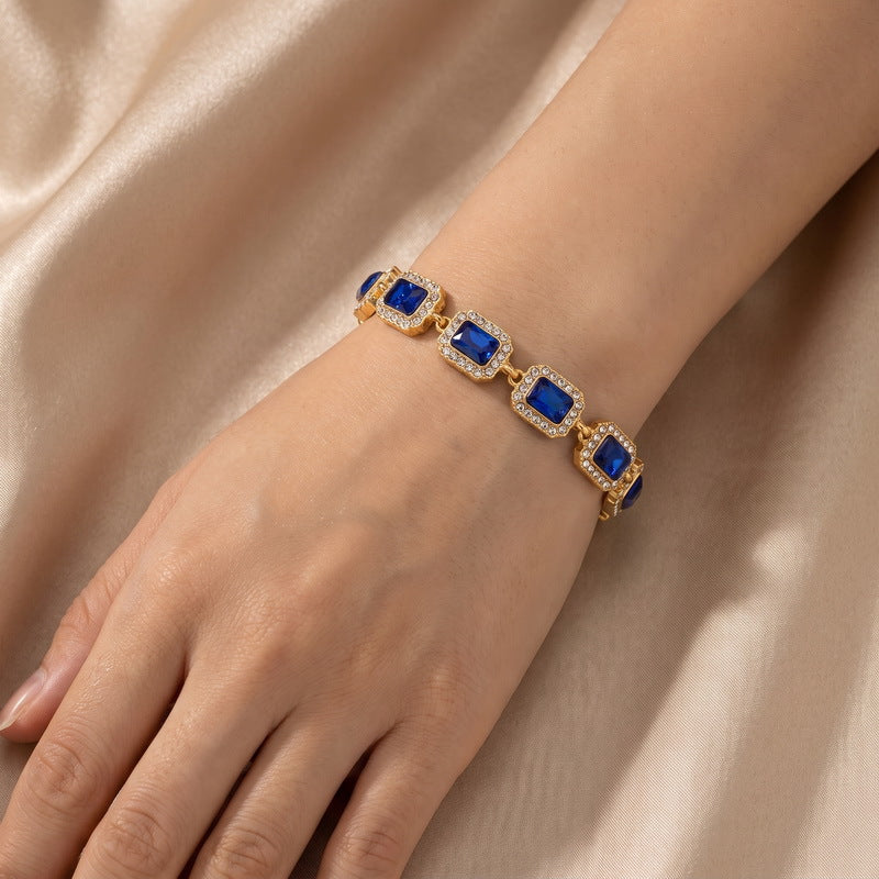 Color Surrounding Square Zircon Stainless Steel Bracelet Palace Style Adjustable