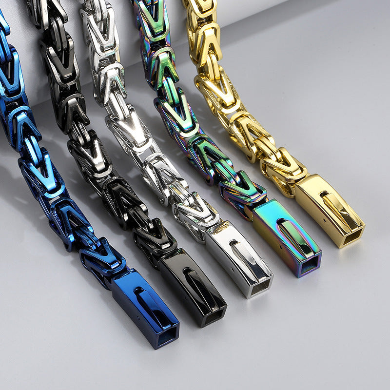 Rock Hip-Hop Emperor Chain, Street V-Shaped Woven Men's Titanium Steel Necklace Bracelet