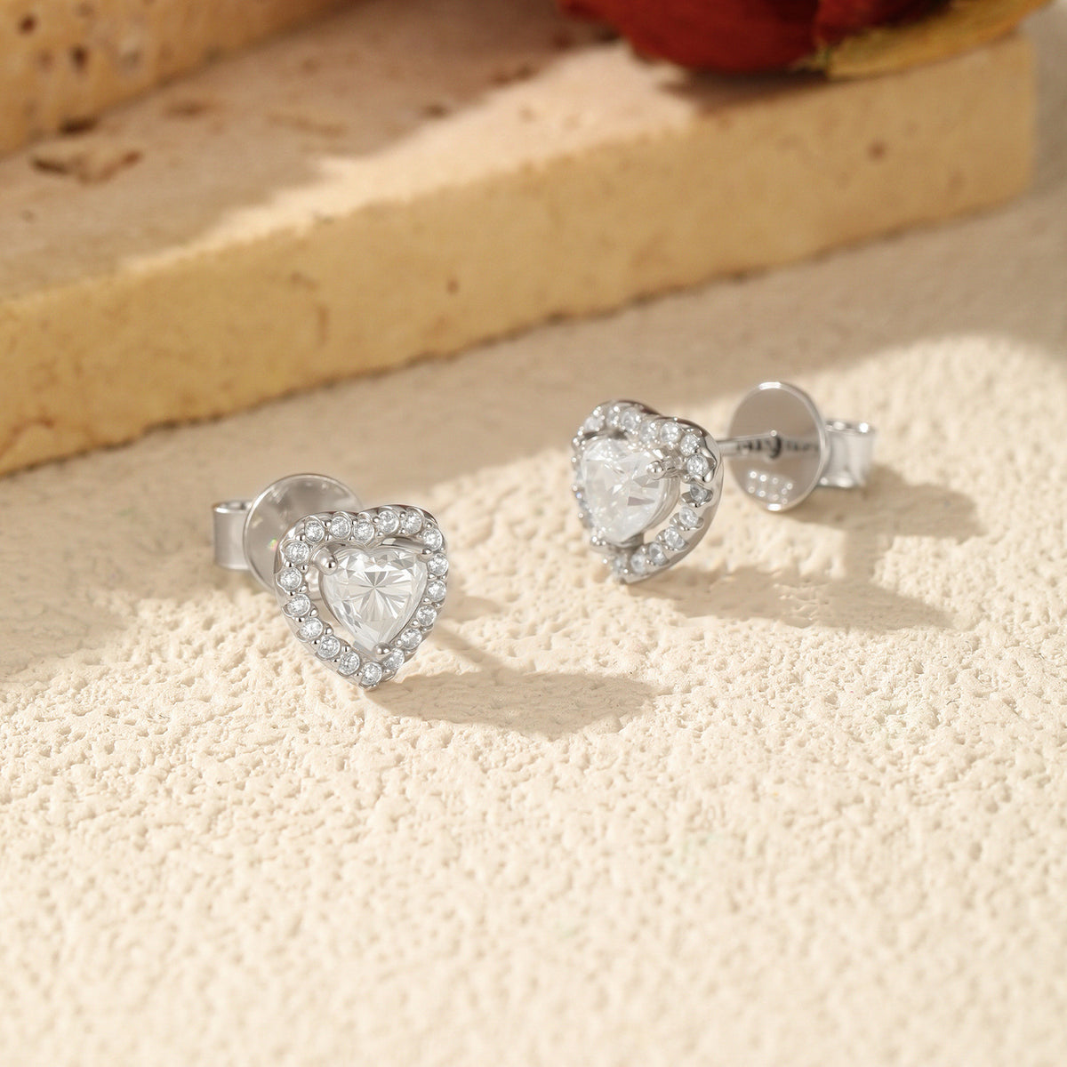 925 Sterling Silver Heart Moissanite Stud Earrings
