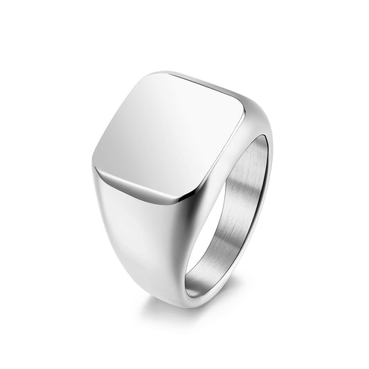 Planderful Stainless Steel Signet Ring For Men Glossy Square Geometric Design Durable Everyday Jewelry