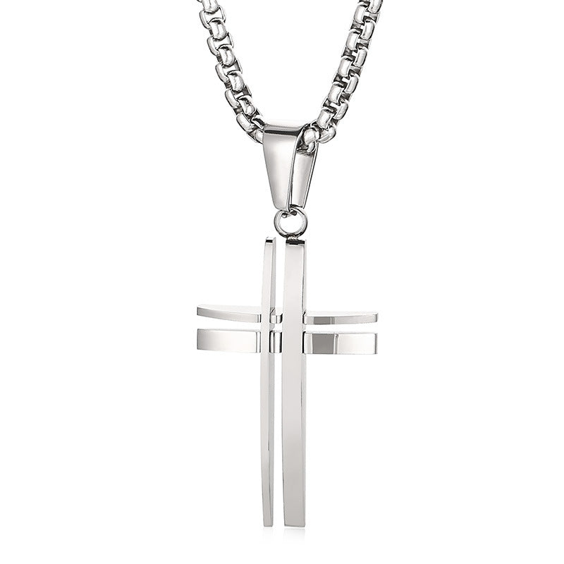 Stylish Three-Dimensional Hollow Stainless Steel Cross Pendant for Men - Korean-Inspired Personalized Jewelry